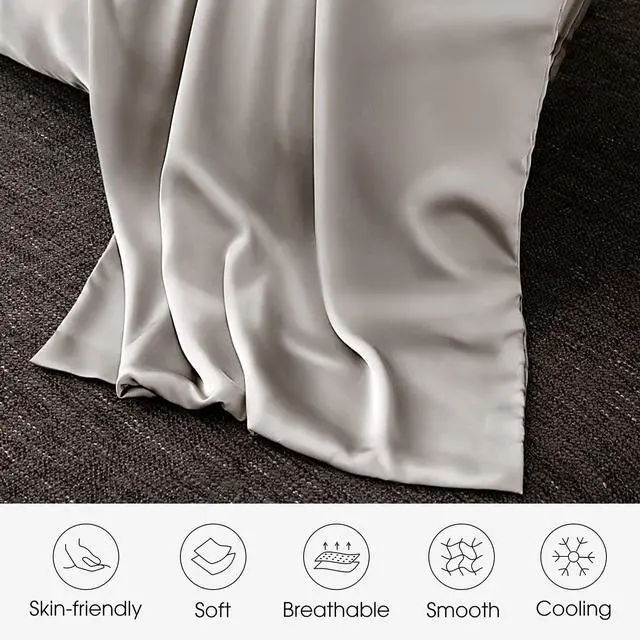 Alt view image 4 of 6 - 100% Silk Pillow Cases 2 Pack Queen Size Mulberry Silk Pillowcase for Hair and Skin Set of 2 Highest Grade 6A Silk Soft Breathable Cooling with Hidden Zipper, Grey