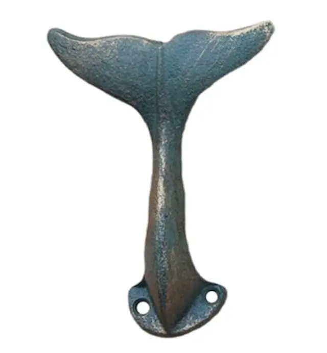 Alt view image 2 of 5 - Set of 3 Decorative Cast Iron Whale Tail Hooks Ocean Inspired Wall Hooks for Coastal Or Nautical Decor Durable Whale Tail Hangers for Keys, Towels, Or Bags