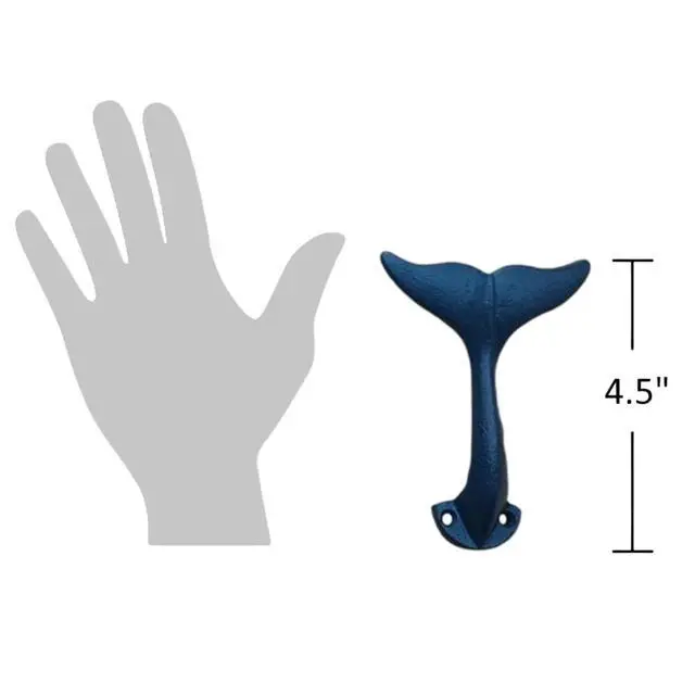 Alt view image 5 of 5 - Set of 3 Decorative Cast Iron Whale Tail Hooks Ocean Inspired Wall Hooks for Coastal Or Nautical Decor Durable Whale Tail Hangers for Keys, Towels, Or Bags