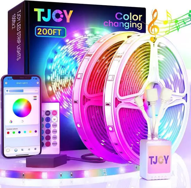 Main image of 200ft Bluetooth LED Strip Lights, Long Strip Lighting Music Sync, RGB Color Changing LED Lights for Bedroom with Remote,Smart Phone APP Control, Ceiling Living Room Decor (APP+Remote+Mic/2 Roll)