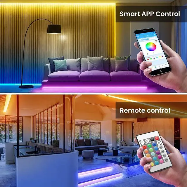 Alt view image 4 of 7 - 200ft Bluetooth LED Strip Lights, Long Strip Lighting Music Sync, RGB Color Changing LED Lights for Bedroom with Remote,Smart Phone APP Control, Ceiling Living Room Decor (APP+Remote+Mic/2 Roll)