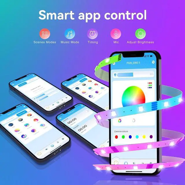 Alt view image 3 of 7 - 200ft Bluetooth LED Strip Lights, Long Strip Lighting Music Sync, RGB Color Changing LED Lights for Bedroom with Remote,Smart Phone APP Control, Ceiling Living Room Decor (APP+Remote+Mic/2 Roll)