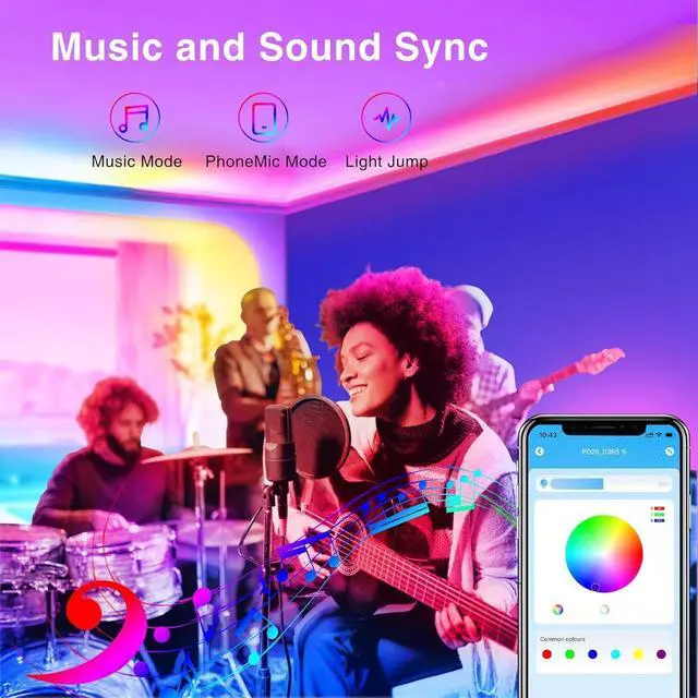Alt view image 5 of 7 - 200ft Bluetooth LED Strip Lights, Long Strip Lighting Music Sync, RGB Color Changing LED Lights for Bedroom with Remote,Smart Phone APP Control, Ceiling Living Room Decor (APP+Remote+Mic/2 Roll)