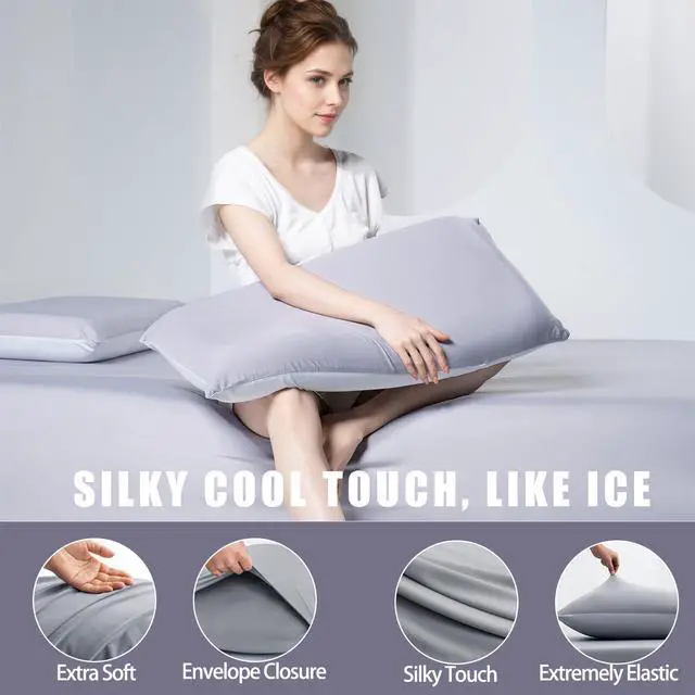 Alt view image 3 of 7 - Cooling Pillowcases Standard Size 2-Pack, Silky Soft Breathable Pillow Case with Envelope Close, Stay Cool Pillow Cover for Hot Sleepers and Night Sweats, 20x26 Inch, Grey