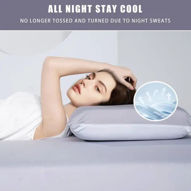 Alt view image 4 of 7 - Cooling Pillowcases Standard Size 2-Pack, Silky Soft Breathable Pillow Case with Envelope Close, Stay Cool Pillow Cover for Hot Sleepers and Night Sweats, 20x26 Inch, Grey