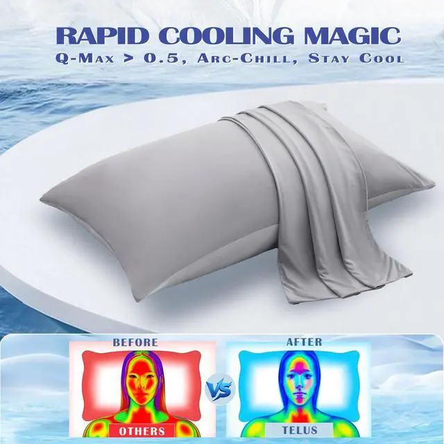 Alt view image 2 of 7 - Cooling Pillowcases Standard Size 2-Pack, Silky Soft Breathable Pillow Case with Envelope Close, Stay Cool Pillow Cover for Hot Sleepers and Night Sweats, 20x26 Inch, Grey