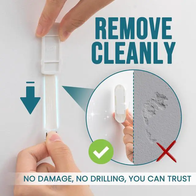 Alt view image 2 of 7 - Hooks for Hanging,6 Plastic Sticky Hooks and 8 Adhesive Strips, White Utility Hooks for Painted Wall, No Damage Heavy Duty Holds up to 3 lb, Removable & Reusable for Door, Dorm, Clothes, Closet