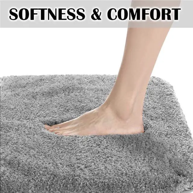 Alt view image 4 of 7 - Non Slip Bath Mat (20 x 32, Grey) Water Absorbent Soft Microfiber Shaggy Bathroom Rug Machine Washable Thick Plush Shower Mat