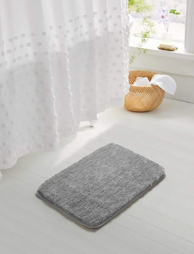 Alt view image 2 of 7 - Non Slip Bath Mat (20 x 32, Grey) Water Absorbent Soft Microfiber Shaggy Bathroom Rug Machine Washable Thick Plush Shower Mat