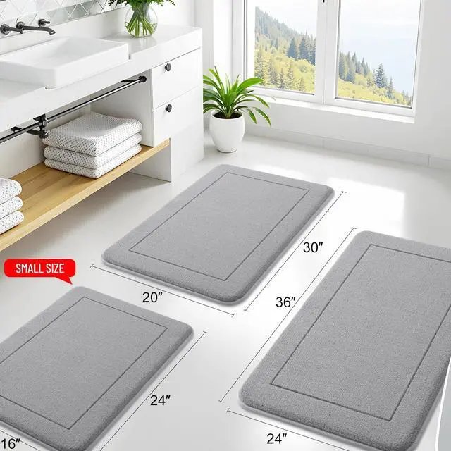 Alt view image 2 of 7 - Memory Foam Bath Mat Rug 32x20, Extra Soft Absorbent Bathroom Rugs, Quick Dry Non-Slip Machine Washable Carpet for Tub Shower, Home Decor Accessories, Grey