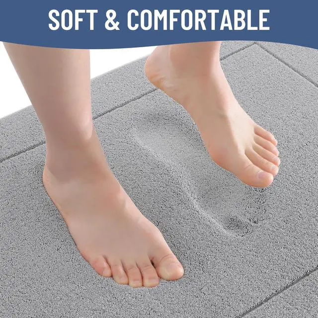 Alt view image 3 of 7 - Memory Foam Bath Mat Rug 32x20, Extra Soft Absorbent Bathroom Rugs, Quick Dry Non-Slip Machine Washable Carpet for Tub Shower, Home Decor Accessories, Grey