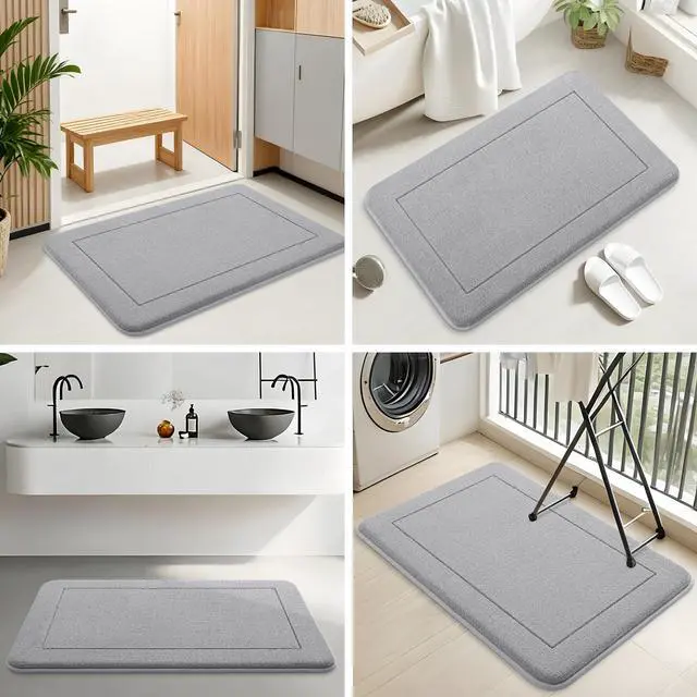 Alt view image 7 of 7 - Memory Foam Bath Mat Rug 32x20, Extra Soft Absorbent Bathroom Rugs, Quick Dry Non-Slip Machine Washable Carpet for Tub Shower, Home Decor Accessories, Grey