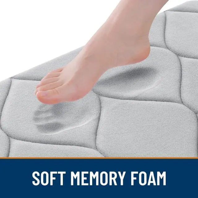 Alt view image 2 of 7 - Memory Foam Bath Mat 30''x20'', Ultra Soft Non-Slip Bathroom Rug, Plush Water Absorbent Quick Dry and Machine Washable Floor Mat for Shower, Tub & Home Decor, Light Grey