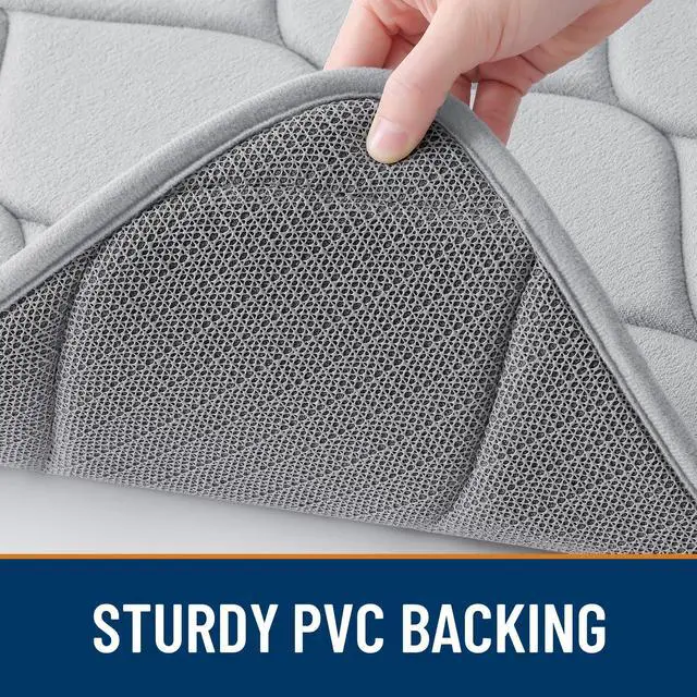 Alt view image 3 of 7 - Memory Foam Bath Mat 30''x20'', Ultra Soft Non-Slip Bathroom Rug, Plush Water Absorbent Quick Dry and Machine Washable Floor Mat for Shower, Tub & Home Decor, Light Grey