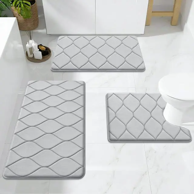 Alt view image 6 of 7 - Memory Foam Bath Mat 30''x20'', Ultra Soft Non-Slip Bathroom Rug, Plush Water Absorbent Quick Dry and Machine Washable Floor Mat for Shower, Tub & Home Decor, Light Grey