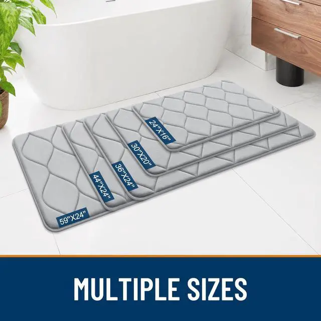 Alt view image 7 of 7 - Memory Foam Bath Mat 30''x20'', Ultra Soft Non-Slip Bathroom Rug, Plush Water Absorbent Quick Dry and Machine Washable Floor Mat for Shower, Tub & Home Decor, Light Grey