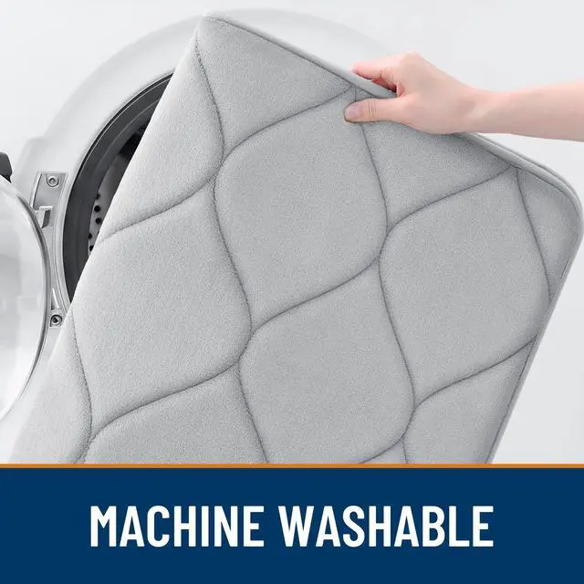 Alt view image 5 of 7 - Memory Foam Bath Mat 30''x20'', Ultra Soft Non-Slip Bathroom Rug, Plush Water Absorbent Quick Dry and Machine Washable Floor Mat for Shower, Tub & Home Decor, Light Grey