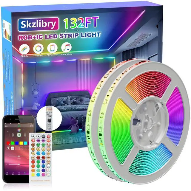 Main image of RGB+IC LED Strip Lights, 132FT Smart LED Lights for Bedroom, Bluetooth LED Lights APP Control, Color Changing LED Light Music Sync for Gaming Room, Indoor