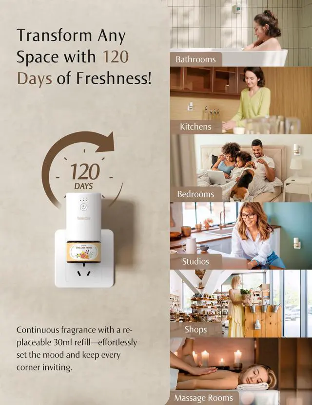 Alt view image 5 of 7 - SF101 Pro Waterless Essential Oil Diffuser, Aromatherapy Diffuser for Home, Plug in Air Freshener, 120-Day Natural Aroma Mist, Covers 1000 Sq Ft Free 30ml Calm Serenity (Dark Brown)