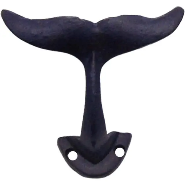 Alt view image 5 of 7 - Rustic Dark Blue Cast Iron Whale Tail Wall Hooks, 4 1/2 Inches, Set of 3