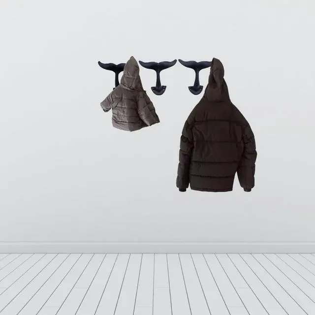 Alt view image 7 of 7 - Rustic Dark Blue Cast Iron Whale Tail Wall Hooks, 4 1/2 Inches, Set of 3