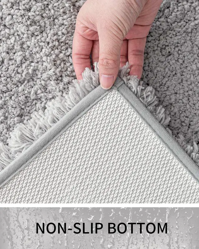 Alt view image 6 of 7 - Bathroom Rugs Non Slip Washable 32x20, Ultra Thick Soft Microfiber Absorbent Bath Mats, High Density Foam Latex Non Slip Backing Bath Rugs, Fluffy Floor Carpet for Tub&Shower, Grey