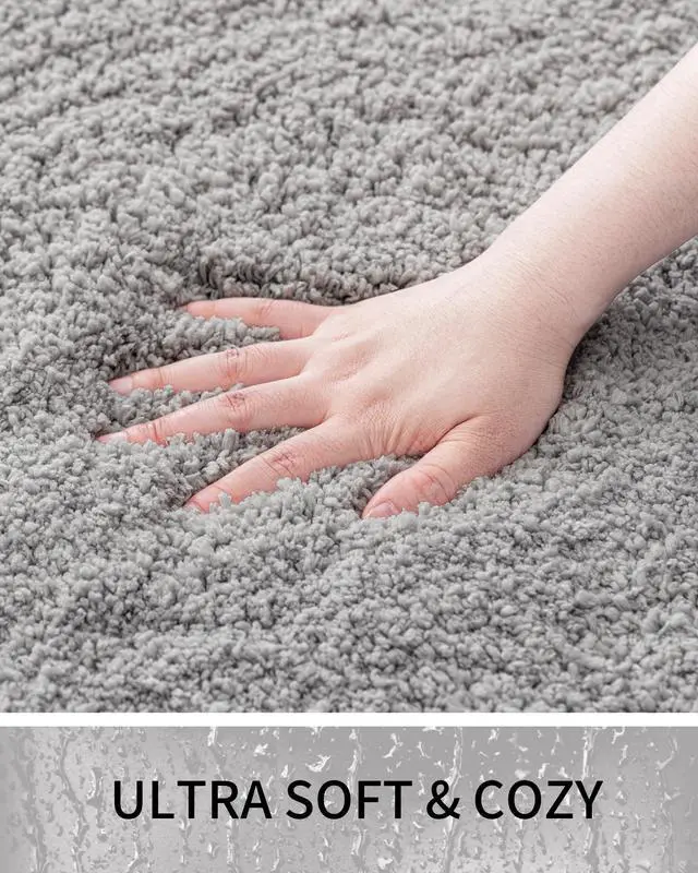 Alt view image 4 of 7 - Bathroom Rugs Non Slip Washable 32x20, Ultra Thick Soft Microfiber Absorbent Bath Mats, High Density Foam Latex Non Slip Backing Bath Rugs, Fluffy Floor Carpet for Tub&Shower, Grey