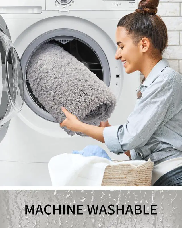 Alt view image 7 of 7 - Bathroom Rugs Non Slip Washable 32x20, Ultra Thick Soft Microfiber Absorbent Bath Mats, High Density Foam Latex Non Slip Backing Bath Rugs, Fluffy Floor Carpet for Tub&Shower, Grey