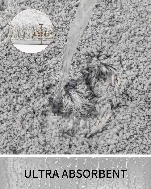 Alt view image 5 of 7 - Bathroom Rugs Non Slip Washable 32x20, Ultra Thick Soft Microfiber Absorbent Bath Mats, High Density Foam Latex Non Slip Backing Bath Rugs, Fluffy Floor Carpet for Tub&Shower, Grey