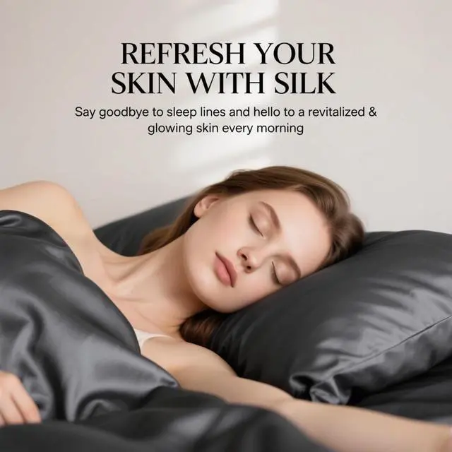 Alt view image 2 of 7 - 100% Silk Pillow Cases with Zipper, 21 Momme Mulberry Silk Pillowcase for Hair Skin Health, Soft Smooth Breathable Cooling Pillow Cover for Beauty Sleep(Standard 20"x26", Space Grey), 1PCS