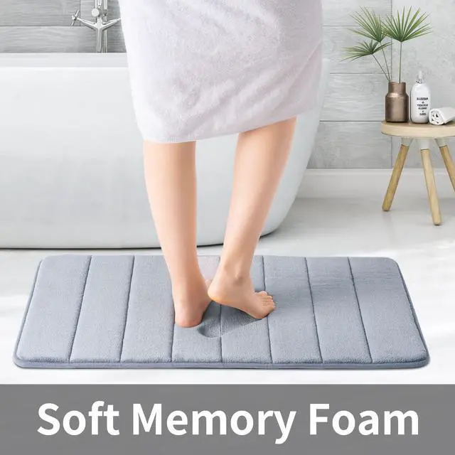 Alt view image 2 of 6 - Memory Foam Bath Mat 20 x 32, Water Absorbent Shower Mat, Thick Non Slip Bath Rugs with PVC Backing, Ultra Soft for Bathroom Floor & Tub, Grey