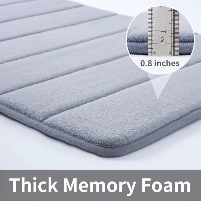 Alt view image 5 of 6 - Memory Foam Bath Mat 20 x 32, Water Absorbent Shower Mat, Thick Non Slip Bath Rugs with PVC Backing, Ultra Soft for Bathroom Floor & Tub, Grey