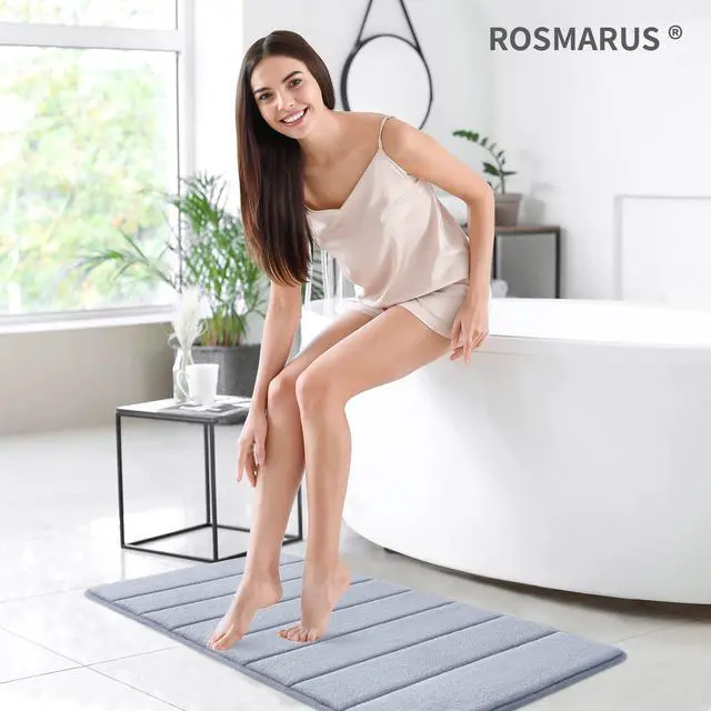 Alt view image 6 of 6 - Memory Foam Bath Mat 20 x 32, Water Absorbent Shower Mat, Thick Non Slip Bath Rugs with PVC Backing, Ultra Soft for Bathroom Floor & Tub, Grey