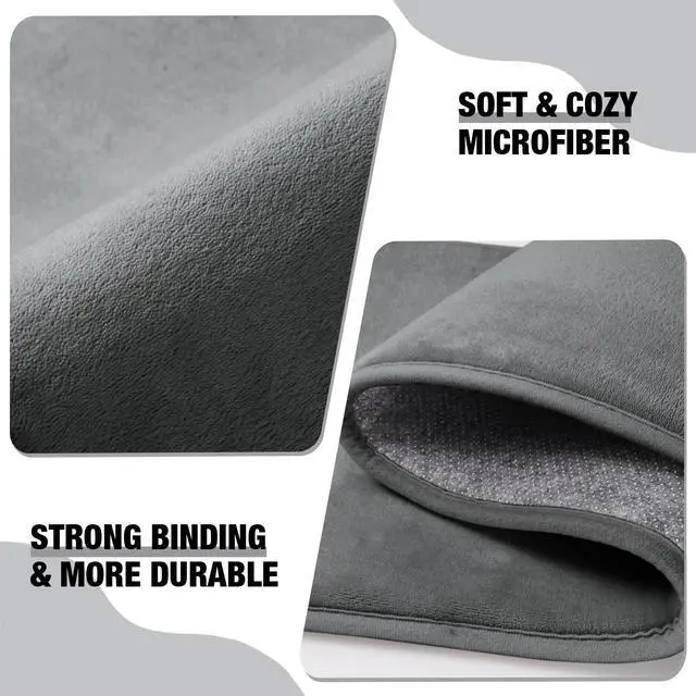 Alt view image 2 of 6 - Grey Large Bathroom Rugs 36x24, Memory Foam Big Bath Mat Non Slip Washable Shower Rug Soft Absorbent Plush Microfiber Bathroom Floor Tub Bathrug Gray