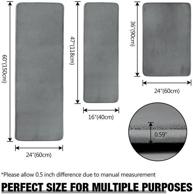 Alt view image 6 of 6 - Grey Large Bathroom Rugs 36x24, Memory Foam Big Bath Mat Non Slip Washable Shower Rug Soft Absorbent Plush Microfiber Bathroom Floor Tub Bathrug Gray