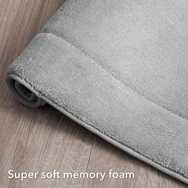 Alt view image 3 of 7 - Terry Bath Mat, Memory Foam Bath Rug, Non-Slip, 100% Polyester, Premium Bathroom Decor, Machine Washable, Measures 20 in. x 32 in., Light Gray