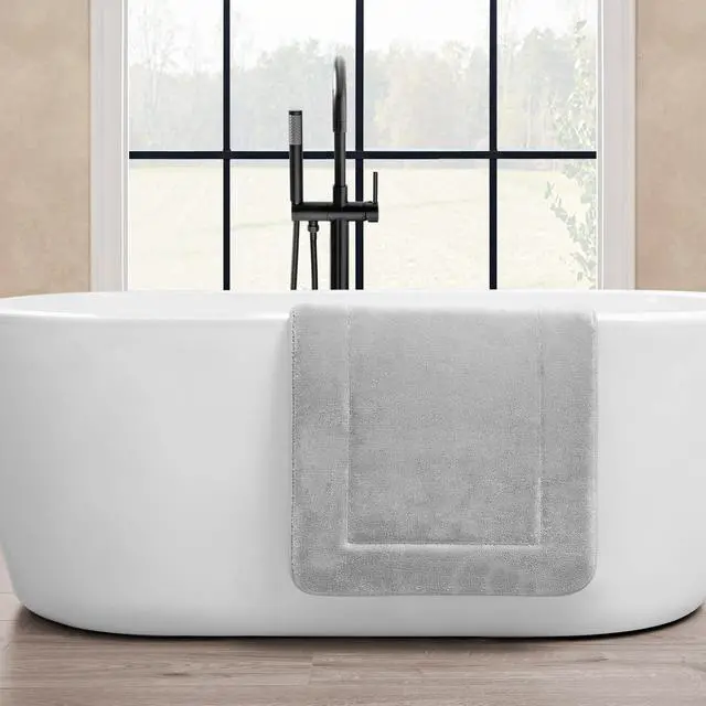 Alt view image 5 of 7 - Terry Bath Mat, Memory Foam Bath Rug, Non-Slip, 100% Polyester, Premium Bathroom Decor, Machine Washable, Measures 20 in. x 32 in., Light Gray