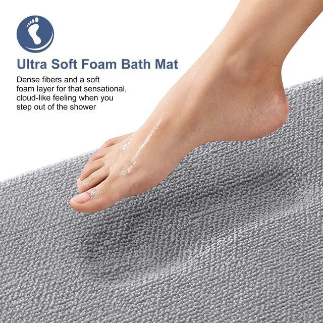 Alt view image 2 of 7 - Thick Memory Foam Bath Mat Rug 36x24, Extra Soft Absorbent Bathroom Rug, Quick Dry Bath Mats, Non-Slip, Machine Washable Carpet for Bathroom, Tub and Shower, Home Decor Accessories, Grey