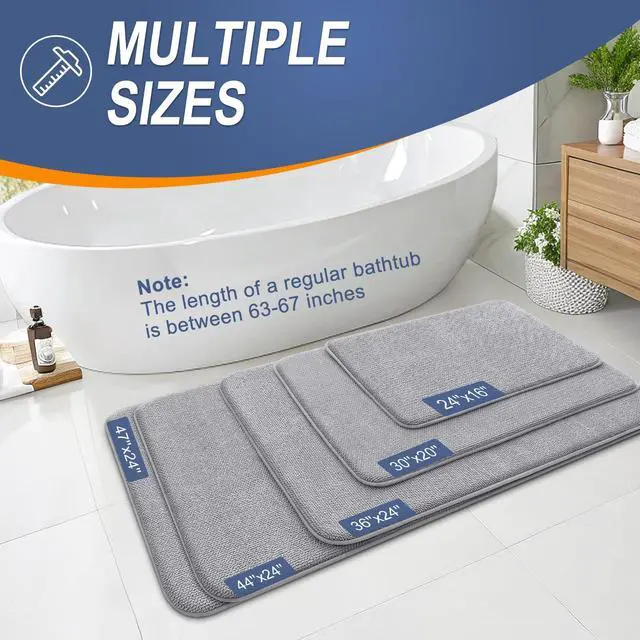 Alt view image 5 of 7 - Thick Memory Foam Bath Mat Rug 32x20, Extra Soft Absorbent Bathroom Rug, Quick Dry Bath Mats, Non-Slip, Machine Washable Carpet for Bathroom, Tub and Shower, Home Decor Accessories, Grey