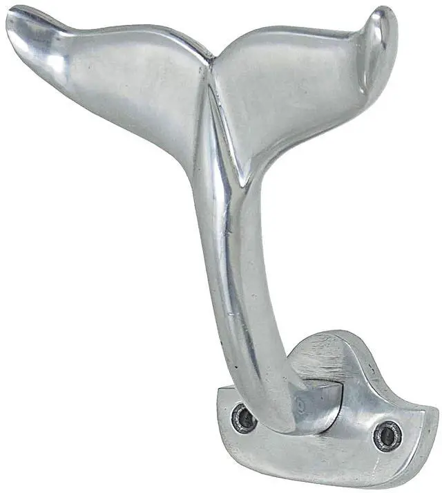 Main image of Nautical Whale Tail Hook, Heavy Aluminum Cast Wall Hooks Decorative Coastal Home Decor, 8 inches