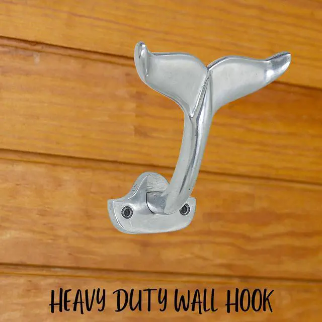 Alt view image 3 of 7 - Nautical Whale Tail Hook, Heavy Aluminum Cast Wall Hooks Decorative Coastal Home Decor, 8 inches