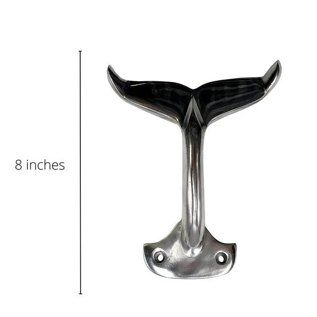 Alt view image 5 of 7 - Nautical Whale Tail Hook, Heavy Aluminum Cast Wall Hooks Decorative Coastal Home Decor, 8 inches