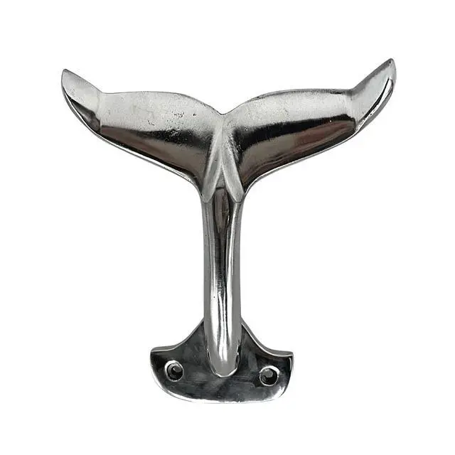 Alt view image 7 of 7 - Nautical Whale Tail Hook, Heavy Aluminum Cast Wall Hooks Decorative Coastal Home Decor, 8 inches