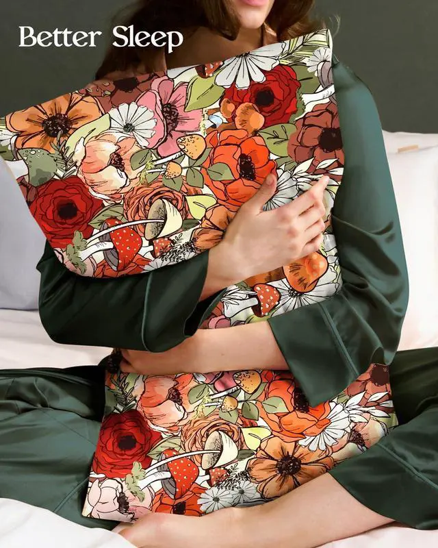 Alt view image 2 of 7 - Silk Pillowcase 2 Pack - Cute Pillow Cases 20" x 26" Standard Size Set of 2 for Hair and Skin Smooth Soft Breathable with Hidden Zipper Cooling Pillow Covers for Sleeping, Mushroom Bushes