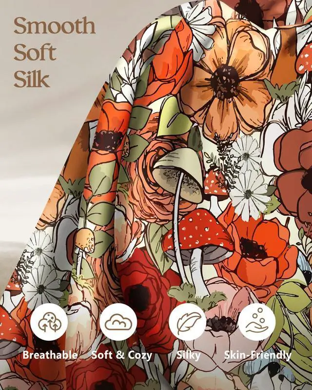 Alt view image 3 of 7 - Silk Pillowcase 2 Pack - Cute Pillow Cases 20" x 26" Standard Size Set of 2 for Hair and Skin Smooth Soft Breathable with Hidden Zipper Cooling Pillow Covers for Sleeping, Mushroom Bushes