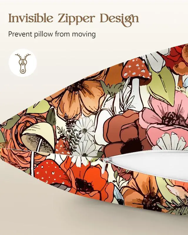 Alt view image 5 of 7 - Silk Pillowcase 2 Pack - Cute Pillow Cases 20" x 26" Standard Size Set of 2 for Hair and Skin Smooth Soft Breathable with Hidden Zipper Cooling Pillow Covers for Sleeping, Mushroom Bushes