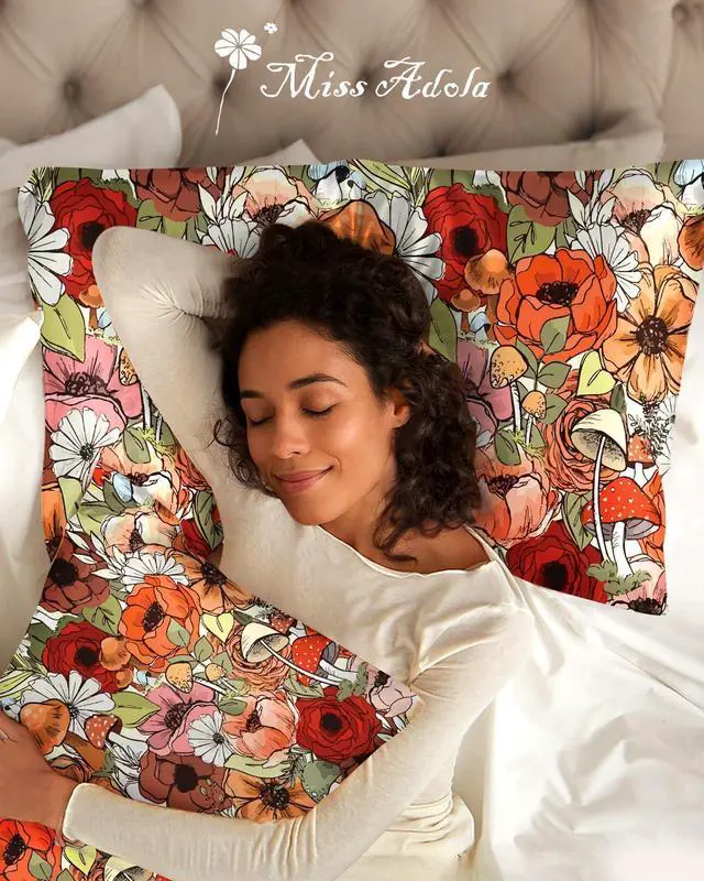 Alt view image 6 of 7 - Silk Pillowcase 2 Pack - Cute Pillow Cases 20" x 26" Standard Size Set of 2 for Hair and Skin Smooth Soft Breathable with Hidden Zipper Cooling Pillow Covers for Sleeping, Mushroom Bushes