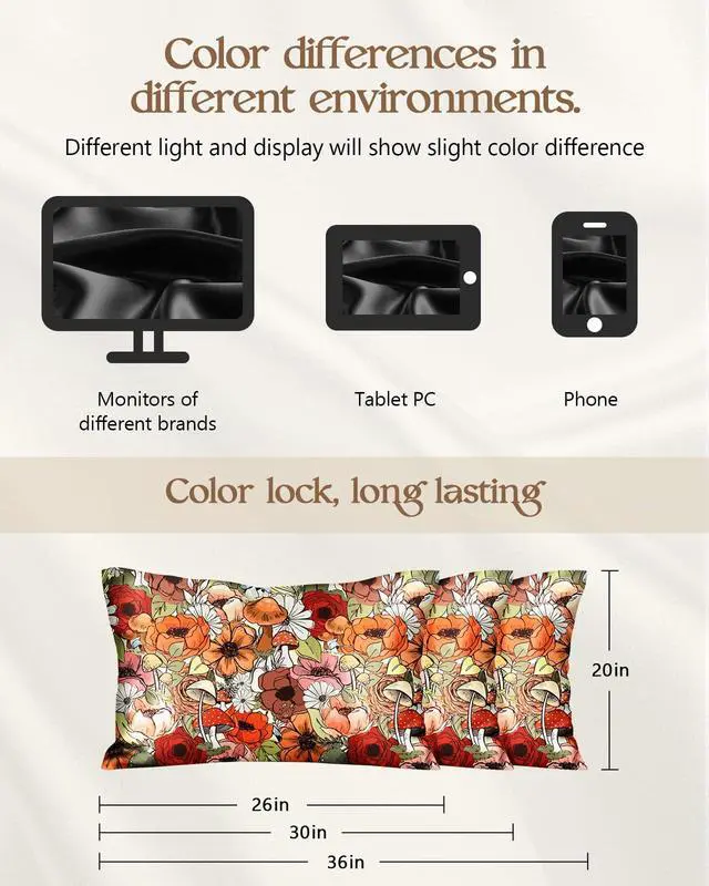 Alt view image 7 of 7 - Silk Pillowcase 2 Pack - Cute Pillow Cases 20" x 26" Standard Size Set of 2 for Hair and Skin Smooth Soft Breathable with Hidden Zipper Cooling Pillow Covers for Sleeping, Mushroom Bushes