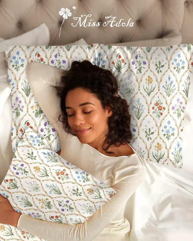 Alt view image 6 of 7 - 2 Pack Silk Pillowcase - 20x26 Inch Standard Size Silk Pillow Case with Hidden Zipper for Women Lady Smooth Soft Breathable Cute Design Pillowcase for Hair and Skin, Check Flower