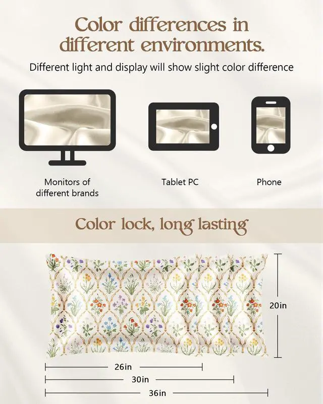 Alt view image 7 of 7 - 2 Pack Silk Pillowcase - 20x26 Inch Standard Size Silk Pillow Case with Hidden Zipper for Women Lady Smooth Soft Breathable Cute Design Pillowcase for Hair and Skin, Check Flower